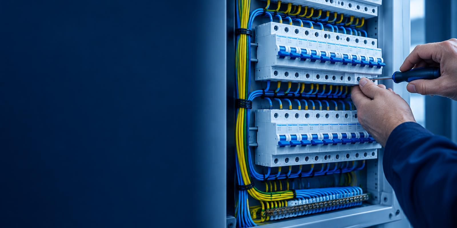 Quadro de distribuição elétrica com disjuntores